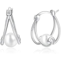 Pendientes Aro Perlas Zara YAFEINI Pendientes de perlas Pendientes de aro pequeño de plata esterlina Pendientes Ocean Wave para niñas Regalos (aretes blancos)