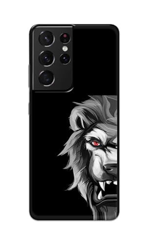 Image of PRINTFIDAA Printed Hard Back Cover Case for Samsung Galaxy S21 Ultra 5G Back Cover (Angry Lion) -112