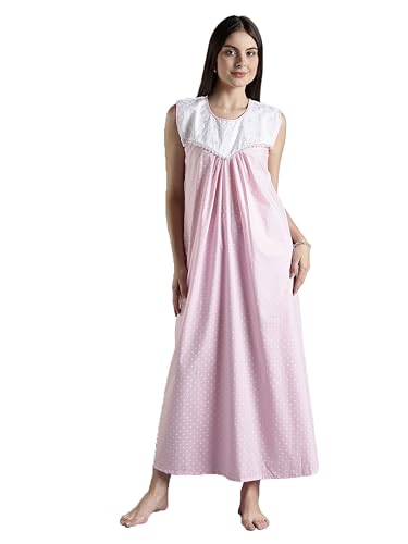 Image of 9shines Label Cotton Sleeveless Nighty | All Over Print Maxi Night wear for Women | Full Length Night Gown Night Dress for Women Stylish (Cotton Sleeveless 25)
