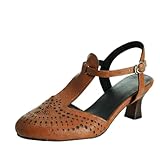 Sandalias de tacón para mujer, con puntera redonda, cerradas, con correa en T, hebilla y tacón de gatito, zapatos de tacón para fiesta casual, Amarillo, 40.5 EU