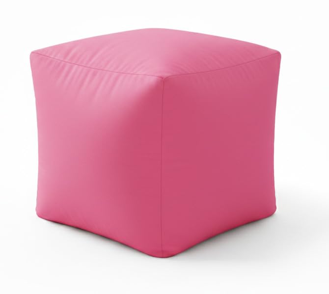 BeanLazy Pink Cube Bean Bag Ottoman - 45cm x 45cm Square Footstool & Extra Seating - Pre-Filled Soft Furniture for Girls Bedroom, Nursery & Playroom - Blush Pink