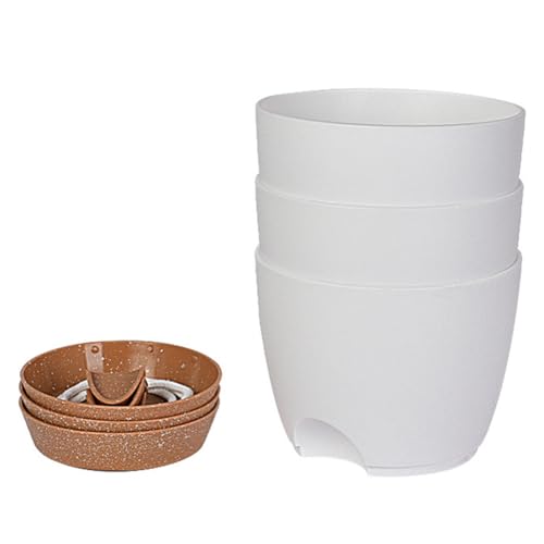 Kznifmk Paquete de 3 Macetas de Riego AutomáTico de 6,5 Pulgadas para Plantas de Interior, Macetas con Orificios de Drenaje y Cuerda de Mecha,