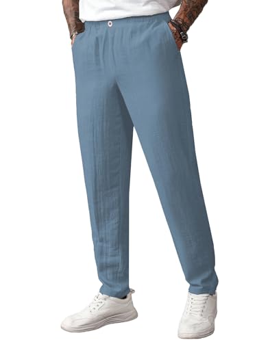 Image of TAGDO Men's Cotton Casual Premium Linen Blend Pants | Lightweight & Breathable Fabric | Elastic Waist with Button | Loose Fit | Perfect for Holidays & Travel (2055)