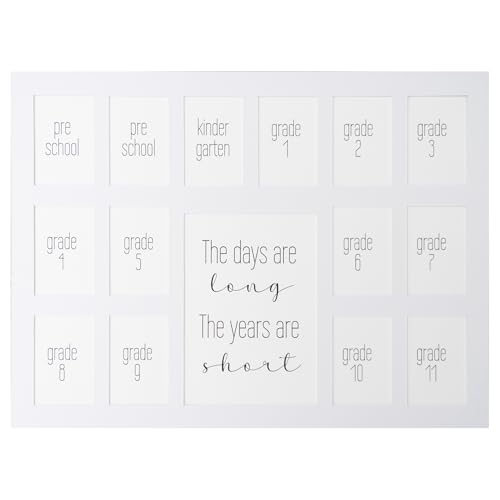 Image of 12x16 School Days Picture Mat with Multiple OpeningsSchool Years Photo Collage The Days Are Long Picture Mat No Frame - 2 Pre-School & Kindergarten to 12th Grade (15 Photos, 2PreK-12th, White)