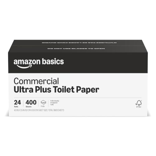 Image of Amazon Basics 2-Ply Ultra Plus Individually Wrapped Toilet Paper, White, Septic Safe, Compatible with Standard Dispensers, 400 Sheets per Roll (24 Rolls), 4.1 x 3.6 Sheet (Previouly AmazonCommercial)