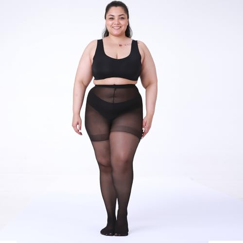 LADYFAN 2 Pack Plus Size Pantyhose for Women – 30D Ultra-Sheer Control Top Tights Reinforced Toe & Waistband2
