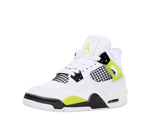 Nike Air Jordan 4 Retro (PS) Big Kid Shoes, White/LT-Lemon Twist (HJ5990-100). - Image 4