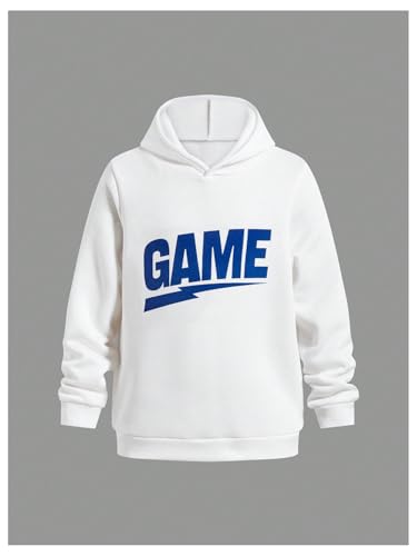 Image of SOLY HUX Boy's 2 Piece Sweatsuit Outfits Letter Graphic Hooides Sweatshirt and Jogger Sweatpants Set Blue and White 12Y