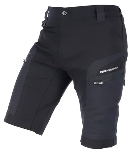 PUMA Workwear Pro-One Cargo Shorts Herren Sommer Arbeitshosen Männer Kurze Hosen Bermuda Shorts Outdoor Hosen Wanderhose leichte Trekkinghose mit 4-Wege Stretch - Schwarz/Anthrazit in M