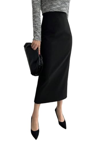 Trend Women's Summer Basic Skirt Solid Color Elegant Work Straight Slit Pencil Skirt For Beach