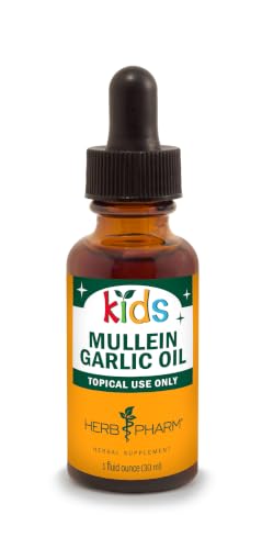 Herb Pharm Kids Mullein Garlic Ear Oil: Alcohol-Free Herbal Ally for Kids Made with Certified Organic Mullein Certified Organic Garlic & USDA Organic Calendula Topical Use Only for Children 1 oz