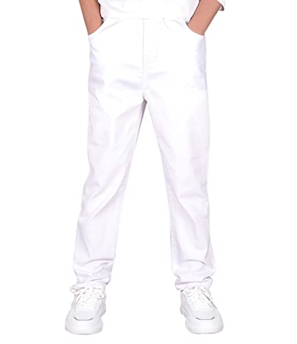 CAMLAKEE Jungen Chino Hose Kinder Jungs Straight Fit Chinohose mit Elastischem Bund Weiß DE: 152-158 (Herstellergröße 150)