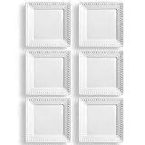 Wareland Bright White Embossed Dots Square Dessert Plates Set of 6, Ultra-fine Porcelain 6 inch Appe