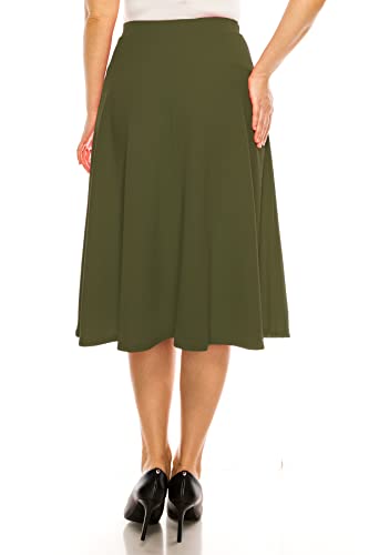 FashionStream Women's Plus Size A-Line Casual Flared High Waist Elastic Band Solid Midi Skirt3
