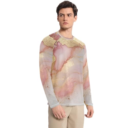 Marble White Blush UPF 50+ Long Sleeve Sun Shirt Loose Type Round Neck Men's Sun Shirt Long Sleeve Summer3