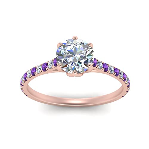 Bague en Diamant Panier de Fleurs à 6 Griffes anneau or rose avec pierres latérales