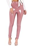 Leggings elásticos de tiro alto hechos de látex con acabado brillante y efecto mojado