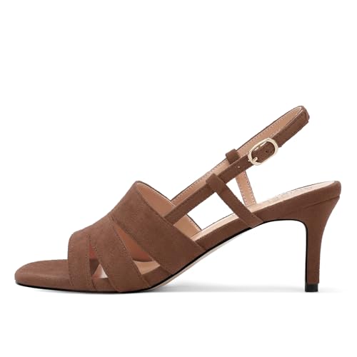 AMBELIGHT Women'S Strappy Low Kitten Slingback Heels Round Open Toe Ankle Buckle Suede Sandals Casual Comfortable Dress Wedding Work Shoes For Women 2.5 Inch2