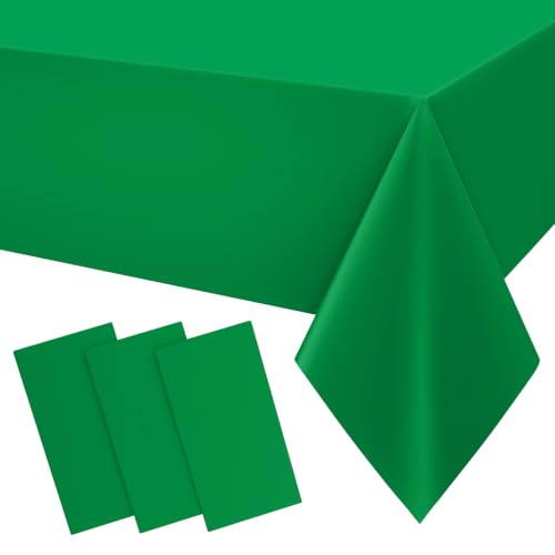 Image of Smiry Disposable Table Cloth 3 Pack, 54 x 132 Inch Waterproof Plastic Tablecloth, Decorative Rectangle Table Covers for Party, Birthday, Picnic, Green
