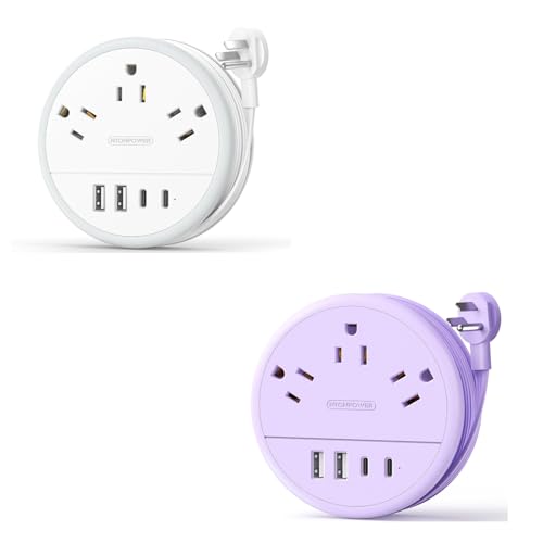 NTONPOWER Travel Power Strip with 3 Outlets, 4 USB Ports (2 USB C), 4FT Wrapped Around Flat Extension Cord, Portable Power Strip for Travel, Cruise Ship Essentials White - image 1