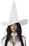 UQJE Women's White Witch Hat Adult Mesh Witches Hat Halloween Costume-18in