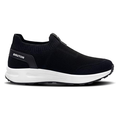 Image of BRUTON Men's Beige & Black Casual & Stylish Running Shoes | Lightweight Cushioned Lace-Up Shoes | Breathable Fashion Footwear for Walking, Travel, College