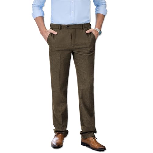 SevenBoy Men's Pants Business Casual Slim-Fit Herringbone Work Trousers - The Ideal Choice for Weddings and Parties
