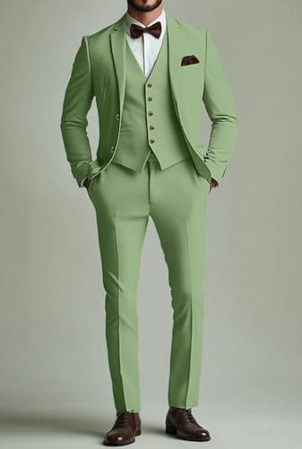 Men's Suit 3 Pieces Slim Fit Single Breasted Tuxedo Jacket Vest Pants Set Casual Formal Wedding Grooms2