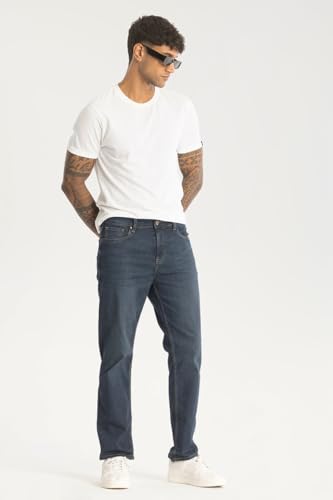 Image of SNITCH Plain Blue Relaxed Fit Jeans