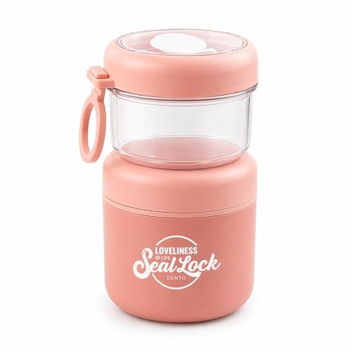 Image of 2 Layer Insulated Lunch Box with Airtight Snack Container & Spoon | Leakproof Bento Lunch Jar | 304 Stainless Steel Inner | Portable Food Container for Office, School, Travel (Pink - 860ml)