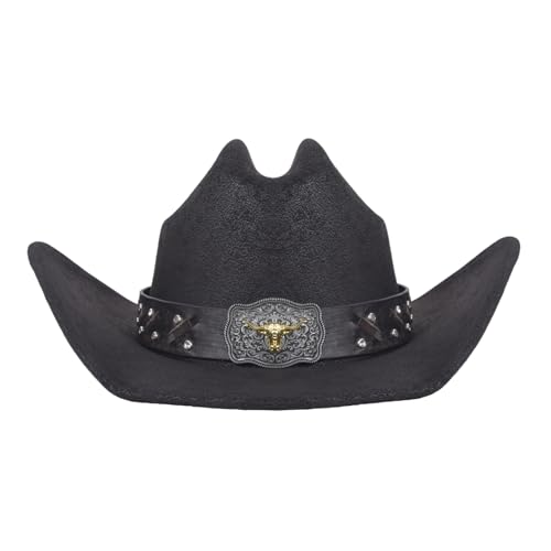 Kalerona Black Cowboy Hat for Men Women Microfiber Faux Leather Western Hat Soft Comfortable Wide Brim Medium Size (21.5-22.5 Inch Head Circumference)