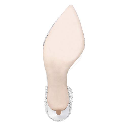 Image of XYD Women's Pumps, Elegant Pointed Toe, D'Orsay Kitten Low Heels, Rhinestone Studs, Slip-On Satin Shoes for Wedding