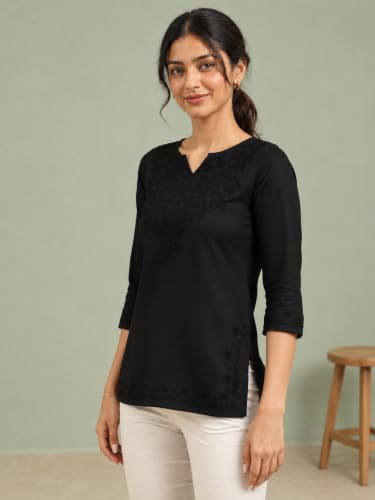 Image of QAZMI Women's Cotton Embroidered Regular Kurta