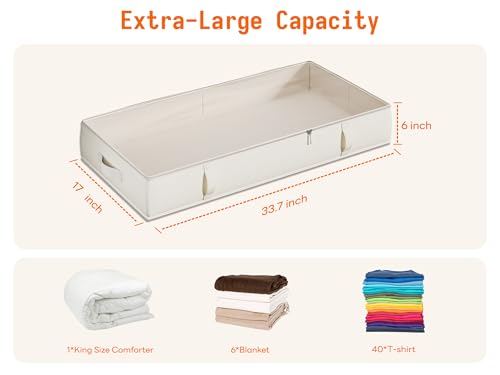Vailando Side-Supported Under Bed Storage Containers, 6 Inches Tall 60L Underbed Storage Bins with Sturdy Handles and Sidewalls, Closet Organizer for Clothes, Blankets, Seasonal Items, Beige, 2-Pack - Image 4