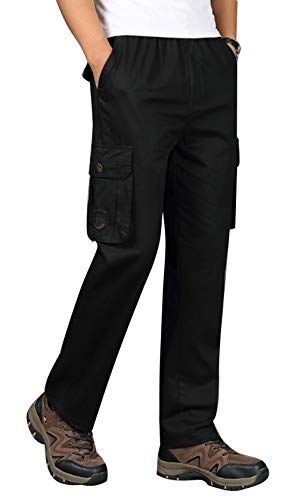 Men's Twill Straight Leg Elastic Waist Workwear Zip Fly Pull On Cargo Pants2