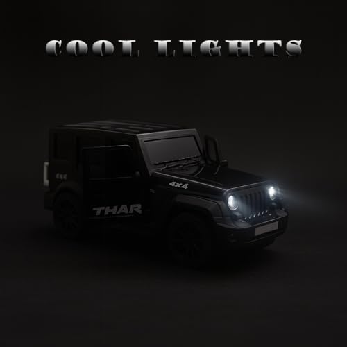 Image of The Flyers Bay 1:16 Scale Remote Control Thar Jeep 4x4 with Lights, Music, and Openable Doors | Built-in Arjan Valley Song | Rechargeable Off-Road SUV Car Toy for Kids (Thar Black)
