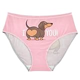 Peystean Women's Underwear, Cute Dachshund Funny Heart Pink High Waist Soft Brief Stretchy Bikini Hipster Panties for Ladies Female Girls