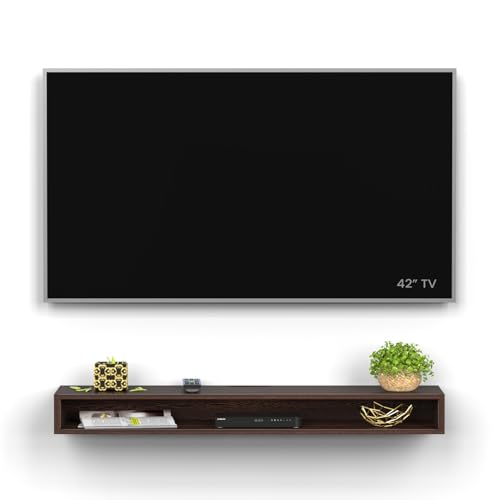 Image of BLUEWUD Kyvid Large Engineering Wood Wall Mount TV Entertainment Unit Set Top Box Stand /TV Cabinet Panel with Shelves for Books & Decor Display Unit Large Upto 50 Inches (Wenge)