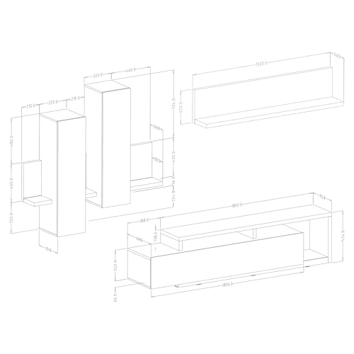 Masseno Wohnwand Bottega Wohnzimmerset, Schrankwand, Wohnkombi für Wohnzimmer Hellgrau – Bild 4