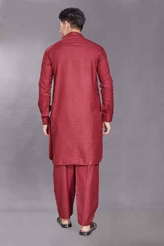 Image of DIVISIVE Men's Cotton Blend Pathani Kurta Pyjama Set