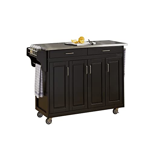 Home Styles Mobile Create-a-Cart Black Finish Four Door Cabinet Kitchen Cart with Stainless Steel Top, Adjustable Shelving