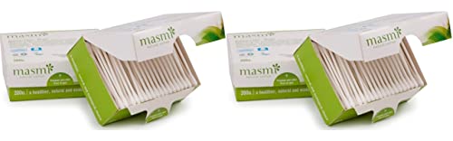 2 x 200 Masmi Organic Cotton Buds Palo de papel comprimido 100% biodegradable, no cloro blanqueado