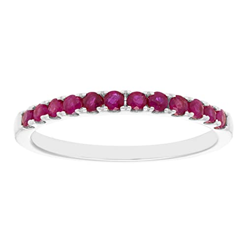 10K White Gold Natural Ruby Stackable Wedding Anniversary July Birthstone Band Ring - Size 7 #TOP18