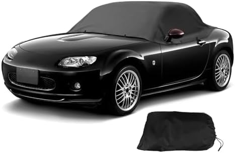 Half Car Cover for Mazda, 420D Weatherproof Car Cover for Ma zda 1989-2005 MX-5 MK1 MK2 MK2.5 Soft Top Roof Protector Half Cover, Storage Bag All Weather Protection Snow Proof UV, Black