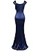 MUXXN Women's Cap Sleeve Gowns and Evening Dresses Square Neck Maxi Long Satin Vintage Prom Dress Navy Blue XL