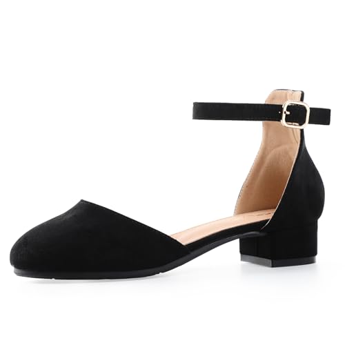 Girls Glitter Dress Shoes - Closed Toe Chunky High Heels with Ankle Strap for Back to School Bash, Weddings, Parties (Big Kid)