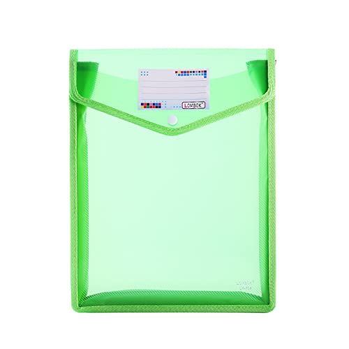 ファイル袋 ボタン式ファイル袋 クリアファイル ファイルケース プロジェクトファイル A4 大容量 プラスチック透明 オシャレ A5-グリーン