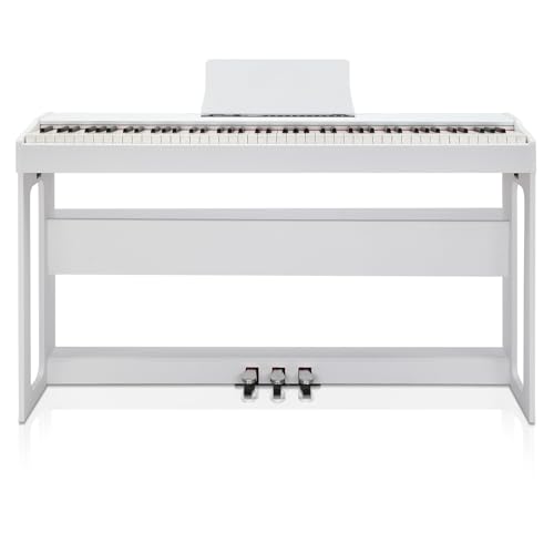 LALAHO E-Piano 88 Tasten Gewichteten, Klavier Digital Piano für Anfänger, Keyboard Piano mit 3 Pedal Einheit, MIDI-USB, Doppel-Bluetooth, Stereolautsprechern, 128 Töne und Rhythmen, Weiß