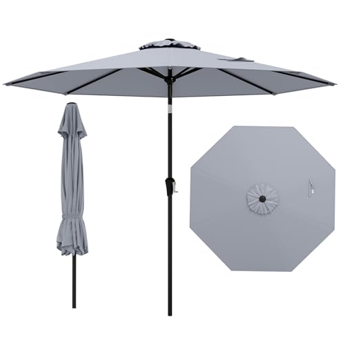 RELAX4LIFE Ombrellone da Giardino 270 cm, Ombrellone da Esterno con Manovella, Inclinazione Regolabile, Tettuccio Ventilato, Parasole per Griadino, Terrazzo, Spiaggia (Grigio)