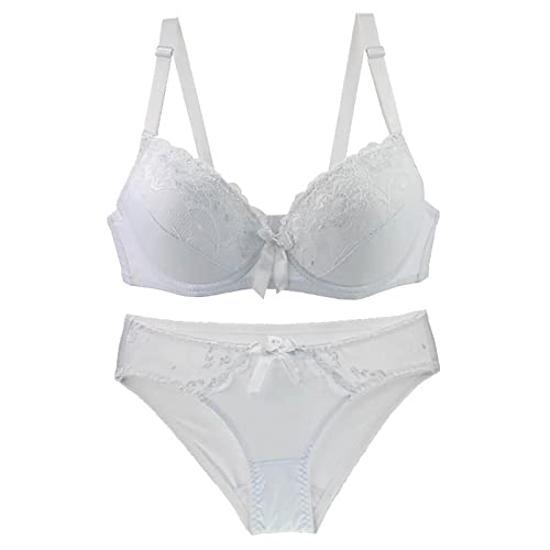 Womens Fashion Womens 2 Piece Lace Underwire Bra and Panty Sets Sexy Push up Lingerie Set for Women Comfortable Seamless Bralettes Bra White